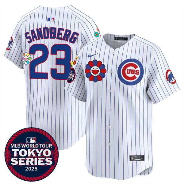 Mens Chicago Cubs #23 Ryne Sandberg White 2025 Tokyo Series Limited Stitched Jersey Dzhi
